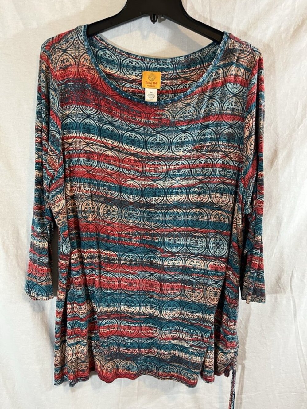 Ruby Rd Woman Women’s 2X Red & Blue Geo Print Striped Blouse